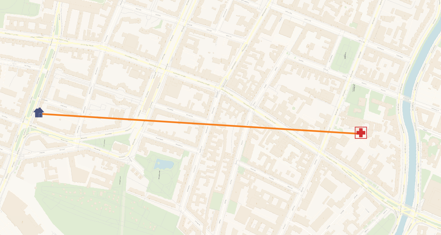 Straight line distance calculation map